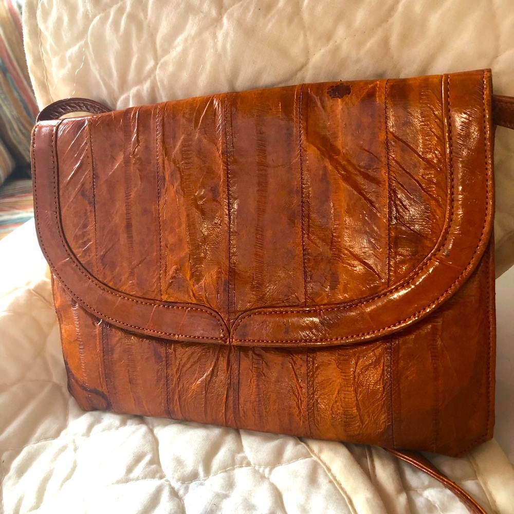 Classic vintage orange eel skin clutch or shoulder bag